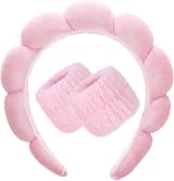 FRIUSATE Puffy Bubble Headband 2 Wristbands Skincare Spa Makeup Pink view 8