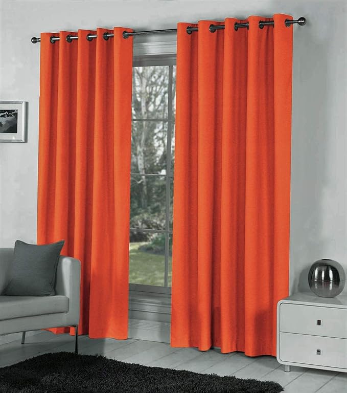 Pair Of Plain BRIGHT ORANGE Eyelet Ring Top BLACKOUT/DIMOUT Curtains 55