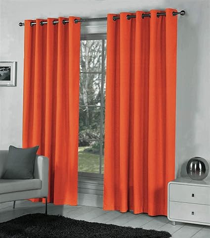 Pair Of Plain Bright Orange Eyelet Ring Top Blackout Dimout