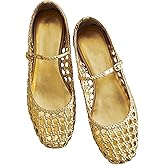 Molozoey Woven Mesh Ballet Flats for Women with Metal Buckle Strap Ballerina Flat Shoes Comfortable Round Toe Mary Jane Flat.