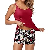 Yonique Two Piece Tankini Swimsuits for Women with Shorts Athletic Bathing Suits Tummy Control Swimwear