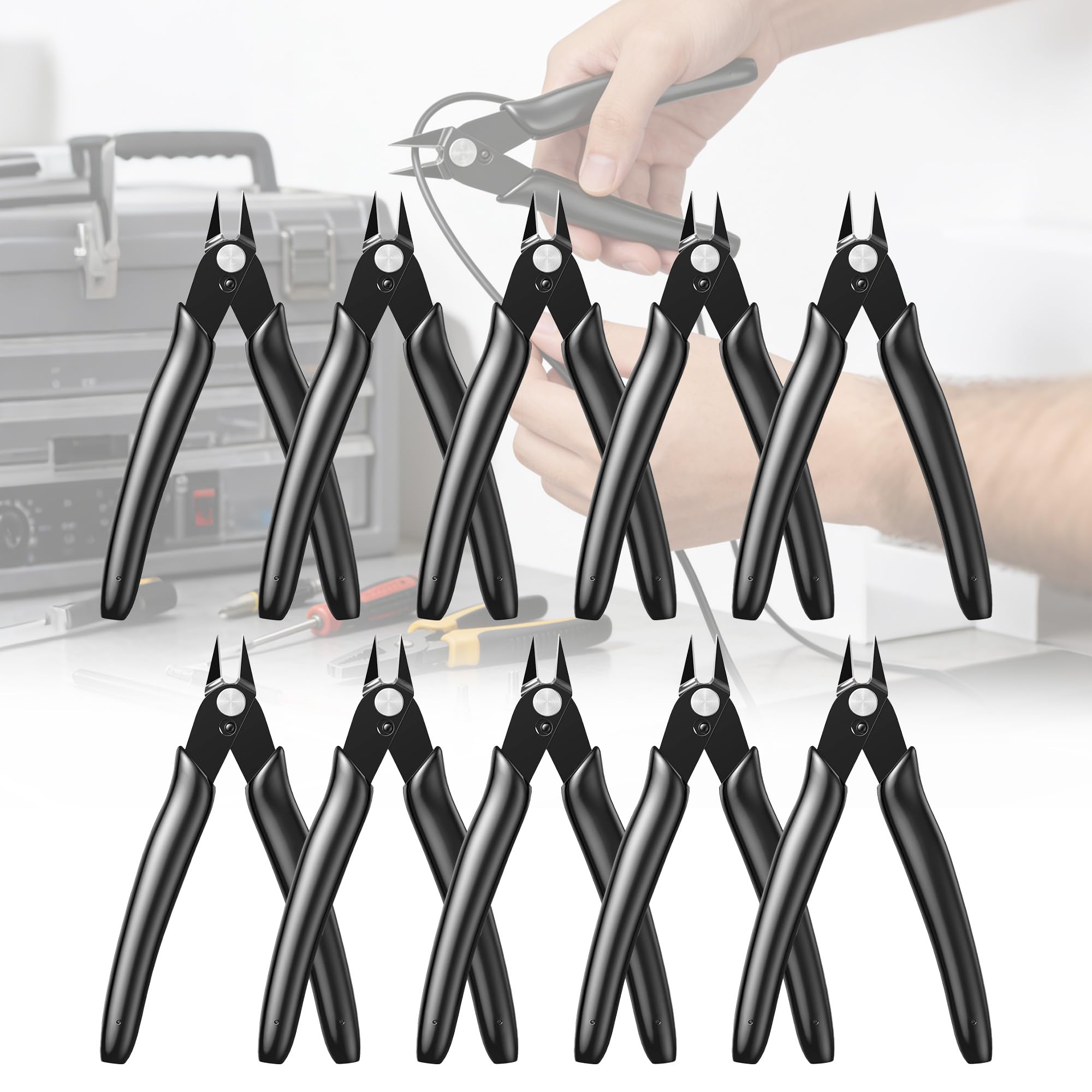 Pack of 10 Electronic Side Cutters Small: 130 mm Mini Side Cutters Electronic Wire Cutter Small Side Cutters for Model Making Black