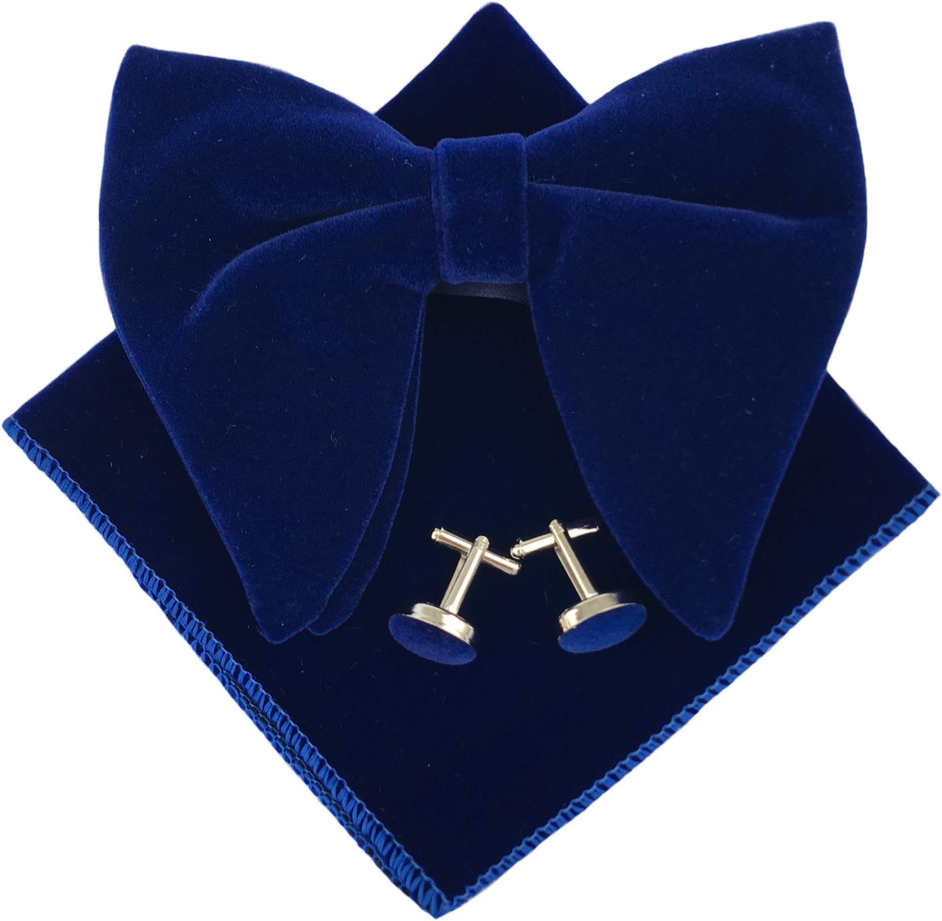 JustarMens Pre-Tied Oversized Velvet Bow Tie Tuxedo Handkerchief Bowtie Cufflinks Pocket Square Gift Set for Wedding