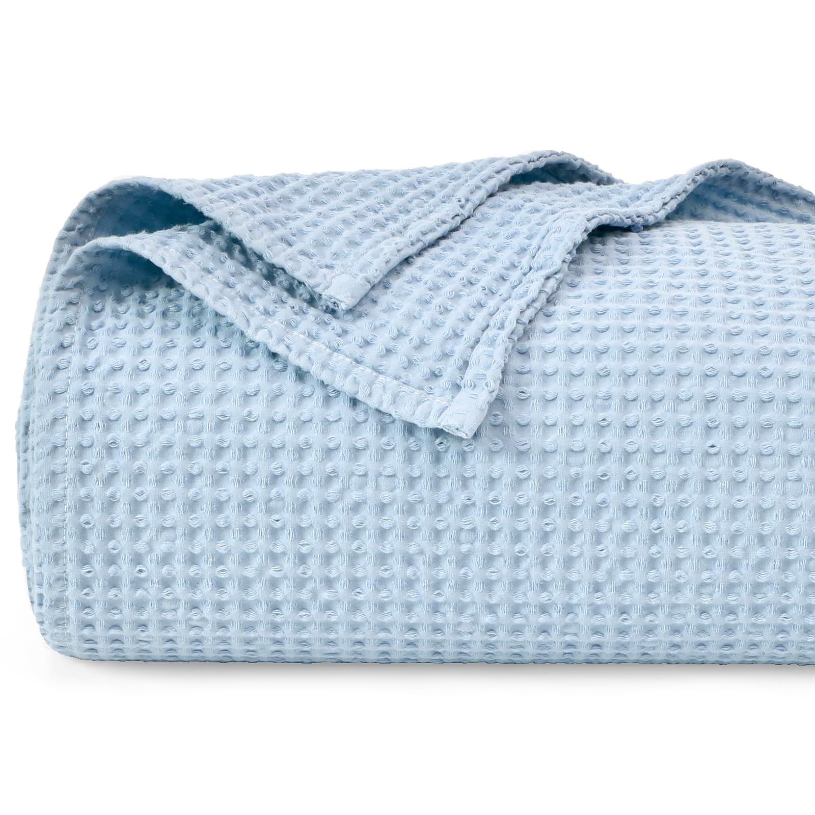 Photo 1 of PHF Pre-Washed Cotton Waffle Weave Blanket Queen Size for Bed,Snag Proof Throw for Couch Spring Summer Lightweight Breathable,Oeko-TEX Certified,Machine Washable, Home Decor Gift-Sky Blue/Baby Blue