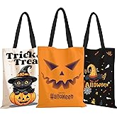 TYL&TYS Halloween Treat Bags, 3Pcs Trick or Treating Bags, Halloween Candy Canvas Tote Gift Bag, Reusable Grocery Boo Basket for Kids