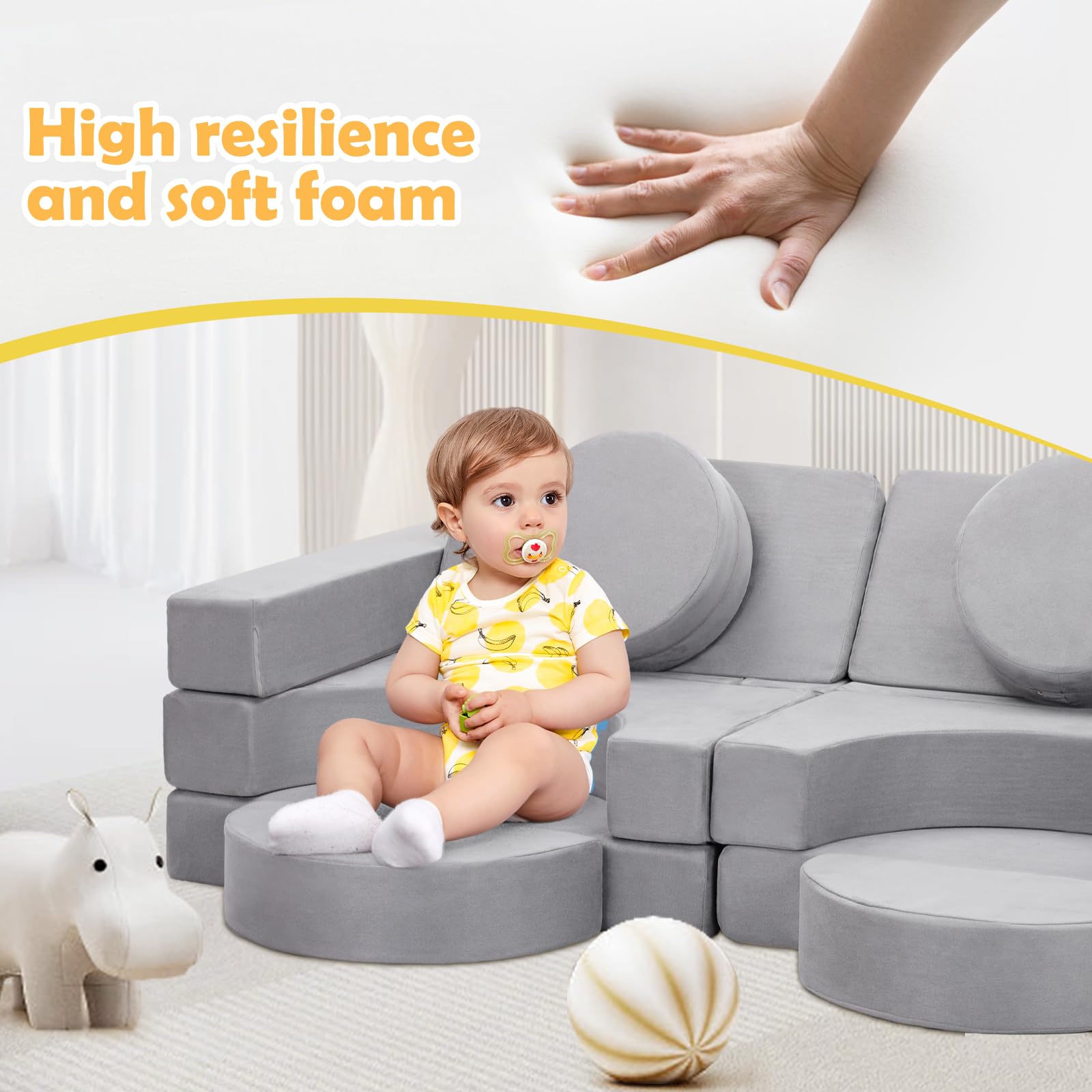 JungleDove 16Pcs Soft Play Blocks for Toddlers & Kids, Foam Climbing & Crawling Toys for Boys & Girls Aged 3+, Corner Climber Nugget Play Couch, Grey