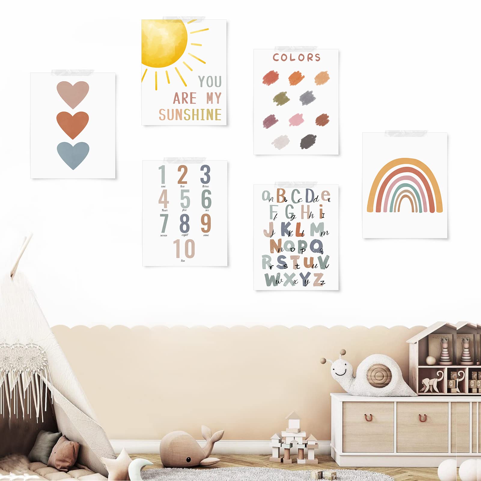 LIYAOLI You Are My Sunshine Kids Wall Art Print Girls Bedroom Decor Motivational Posters Numbers Alphabet Poster Set of 6 Unframed Wall Art 11 x 14 inch,Boho Classroom Playroom Decor