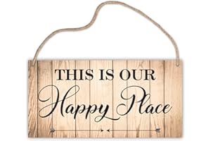 LWBEO This Is Our Happy Place Sign Wall Decor Wooden Hanging Plaque, Porch Patio Backyard Decor Wall Art Home Decor Gift for Living Room Yard Garden, Home Sweet Home Sign -A16