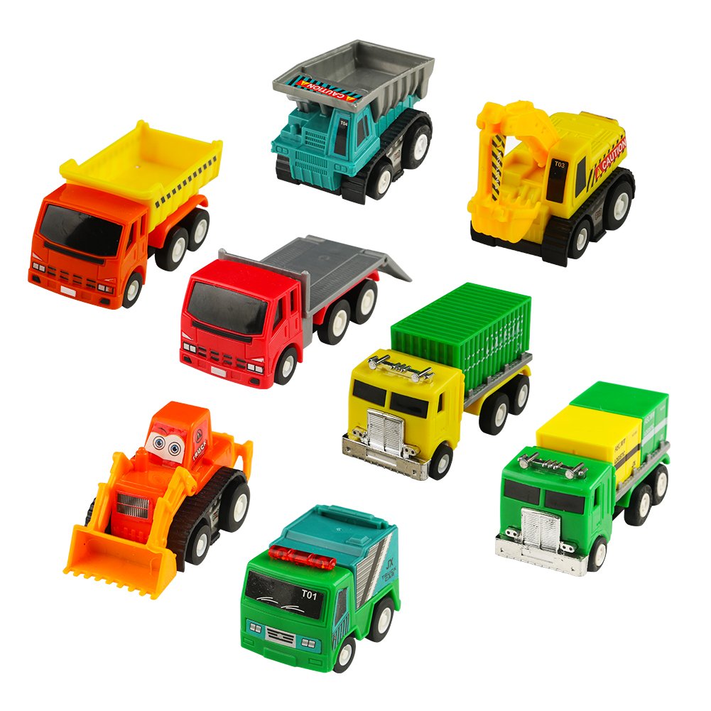 yoptote Pull Back Vehicles Assorted Construction Trucks and Raced Car Toy Mini Toy Cars,8 Pack,Party Favors for Kids Boys Girls 3 4 5 Years Old,Color Vary