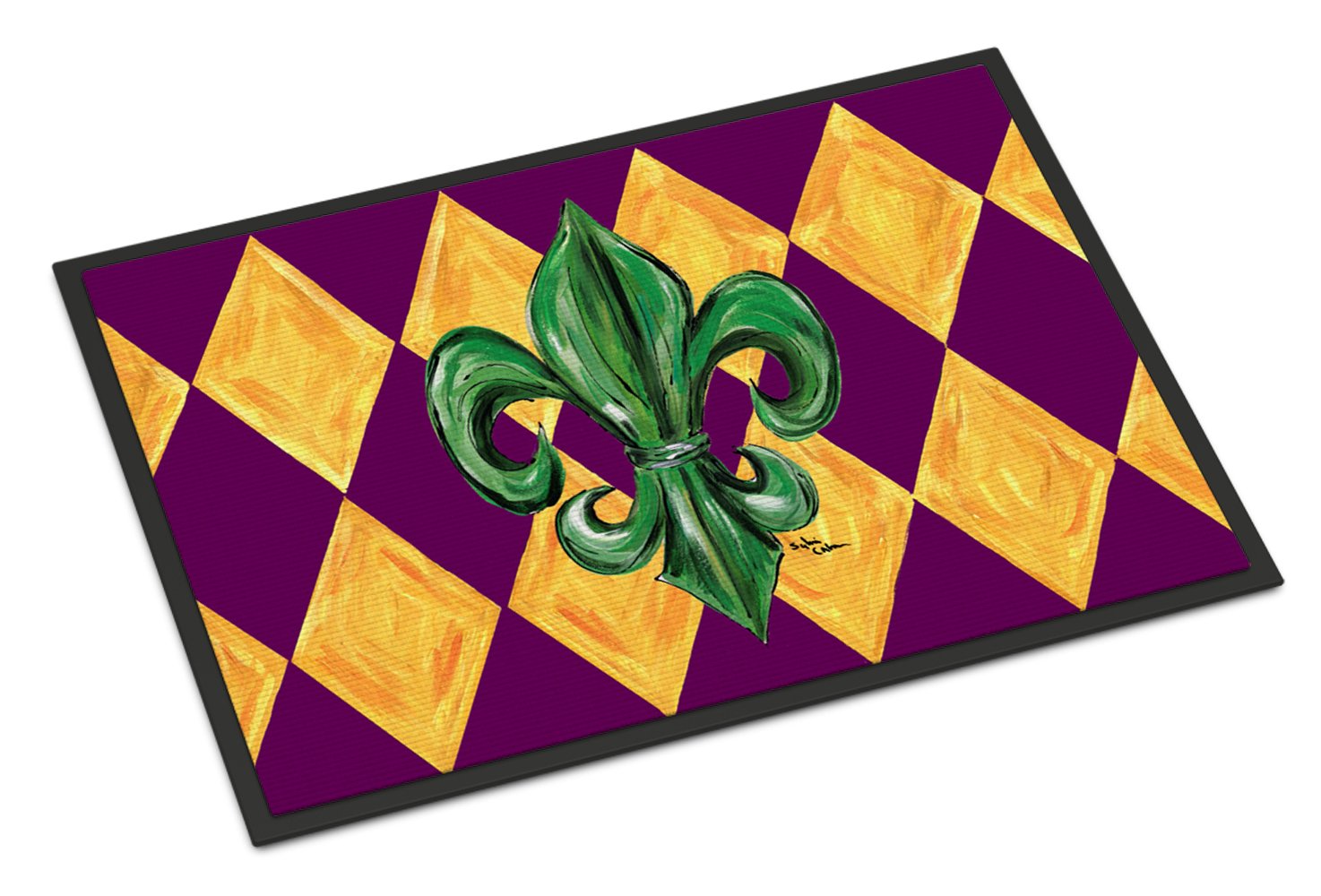 Caroline's Treasures Mardi Gras Fleur De Lis Purple Green and Gold Indoor or Outdoor Mat, 18 inches x 27 inches, Multicolor