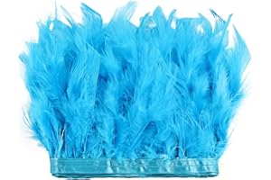 MAOFENG 2 Yards Natural Turkey Feathers Trim Sewing Fringe Fashion Dress Sewing 4-6inch for DIY Handicrafts Costumes Decoration,Aqua Blue