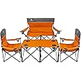 CAMPHILL Camping Chair Set of 4, Outdoor Folding Camping Chairs with Table Heavy Duty Lawn Chair with Cup Holder,Collapsible Chair Include One Sofa Chair and Two Single Chairs and Camping Table