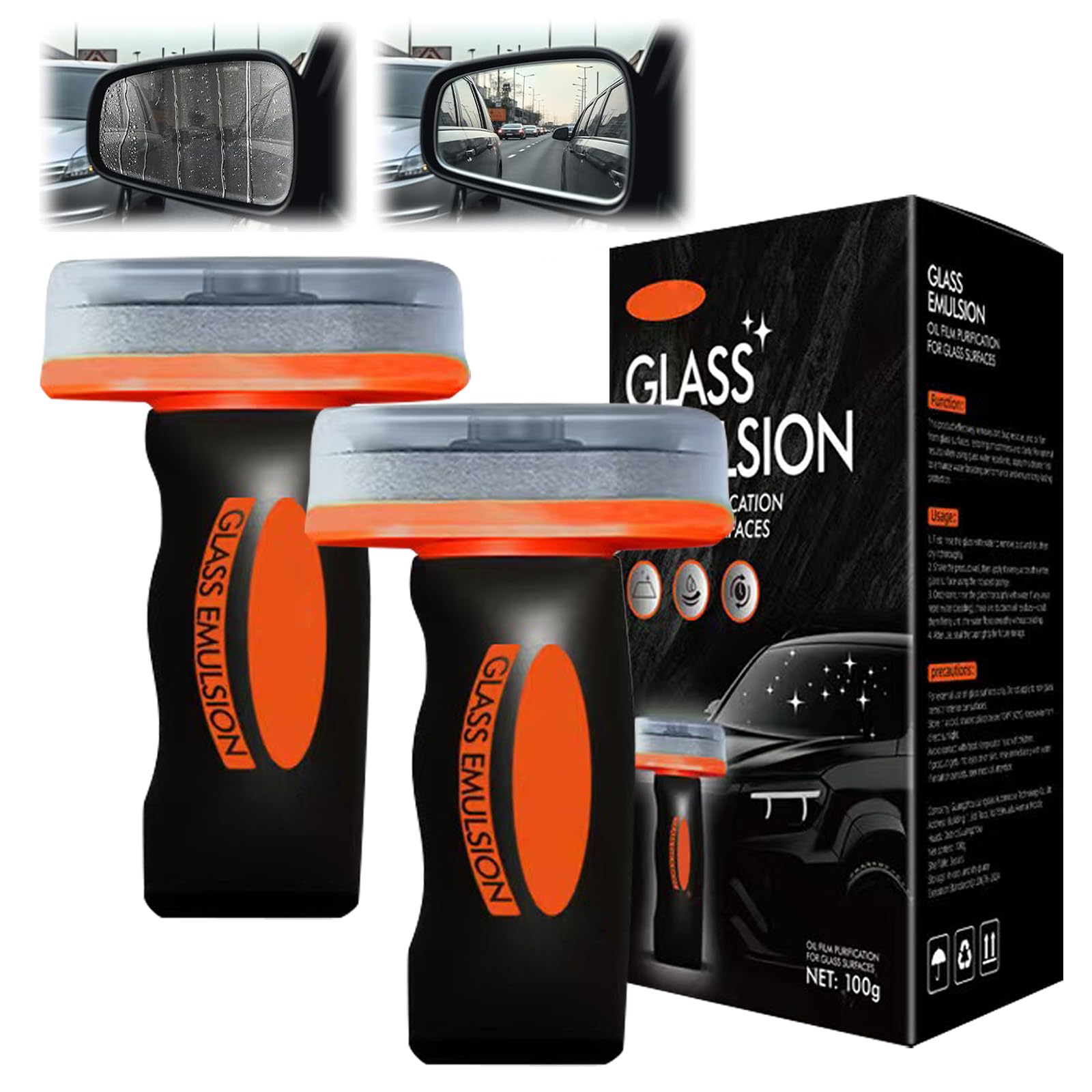 Photo 1 of 2PCS Glass Oil Film Remover for Car,Roll-On Glass Compound with Cleaning Board,Removes Oil Film & Smudges,Universal Anti-Rain Fog BrushOil Film Remover for Car Windshields and Windows(100g)