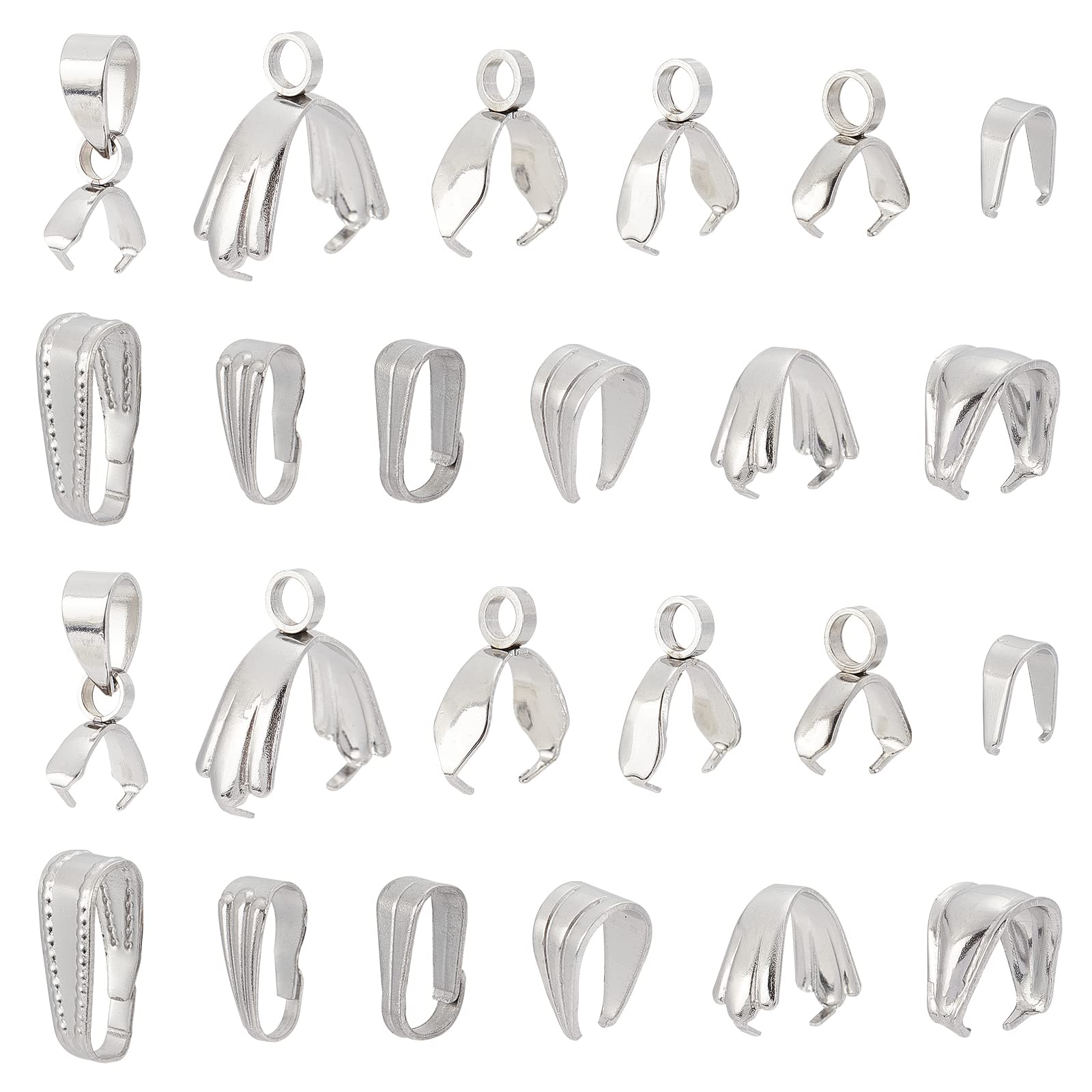 UNICRAFTALE Approximately 120 pcs Stainless Steel Snap On Bails Pendant Bails Connectors Charms Clasps for DIY Dangle Charms Jewellery 6-14 mm