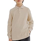 CUNYI Boys Long Sleeve Pique Polo Shirt School Uniform Button Closure Kids Golf Tops Cotton