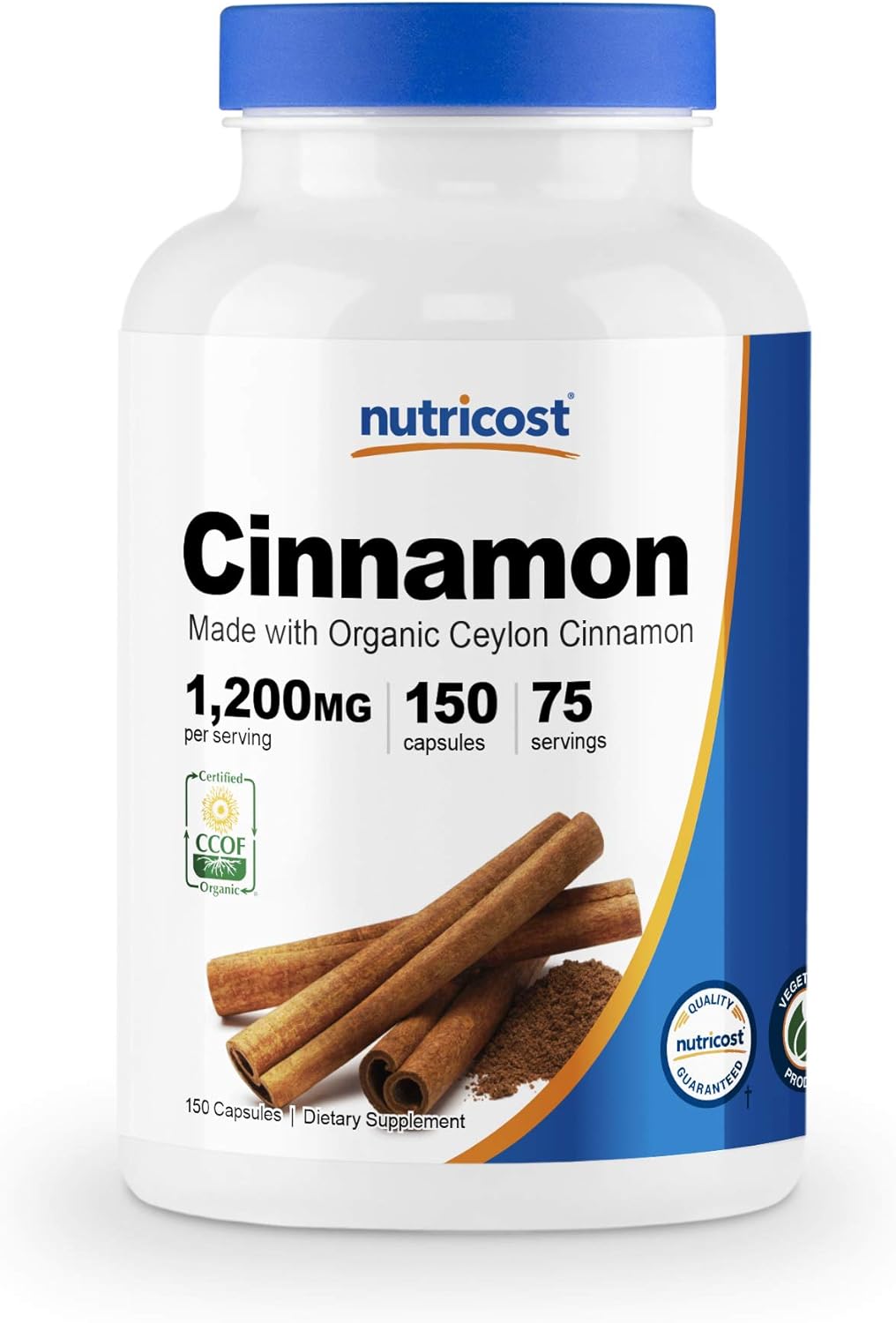 Nutricost Organic Cinnamon (Ceylon Cinnamon) 1,200mg Serving, 150 Capsules - Gluten Free, Non-GMO