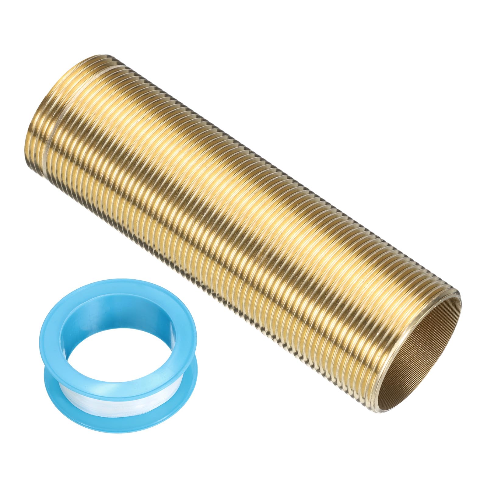 uxcell 4" Faucet Mount Extension Shank Brass Threaded Pipe Lengthen Mounting Shank Lengthen Fixed High Foot with PTFE Tape Golden 1PCS