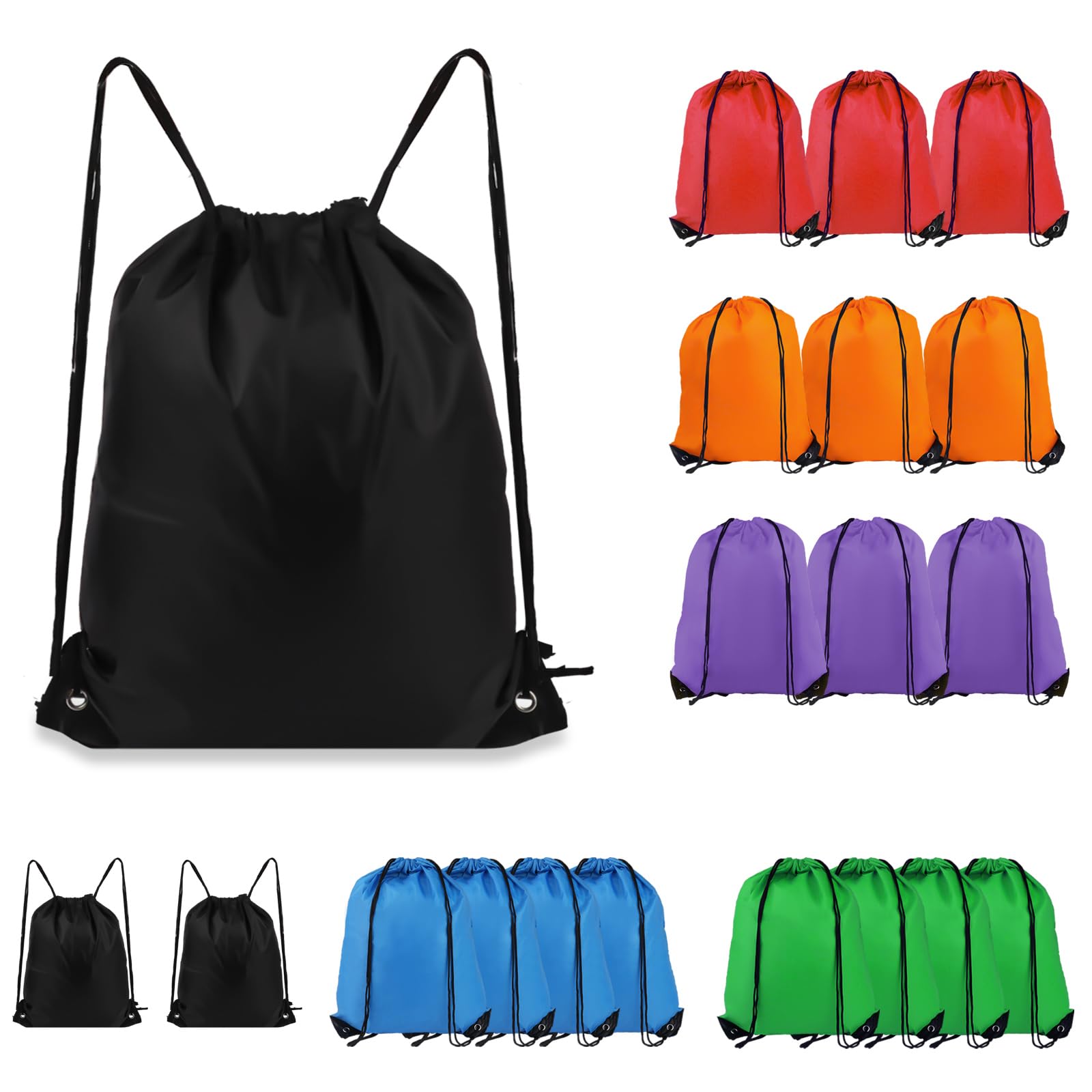 Photo 1 of **12 BAGS ONY**3 BAGS EACH OF PURPLE, BLACK, RED AND ORANGE**
Drawstring Backpack 6 Colors Drawstring Bags, Draw String Back Bag Drawstring Bags Bulk for Sports, Gym, Travel, Swimming, Beach (20 PACK)