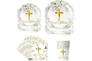 SINGOMON 80PCS Baptism Paper Plates and Cutlery Set Party Plates Paper Napkins Cups First Communion Plates for Baptism Decora