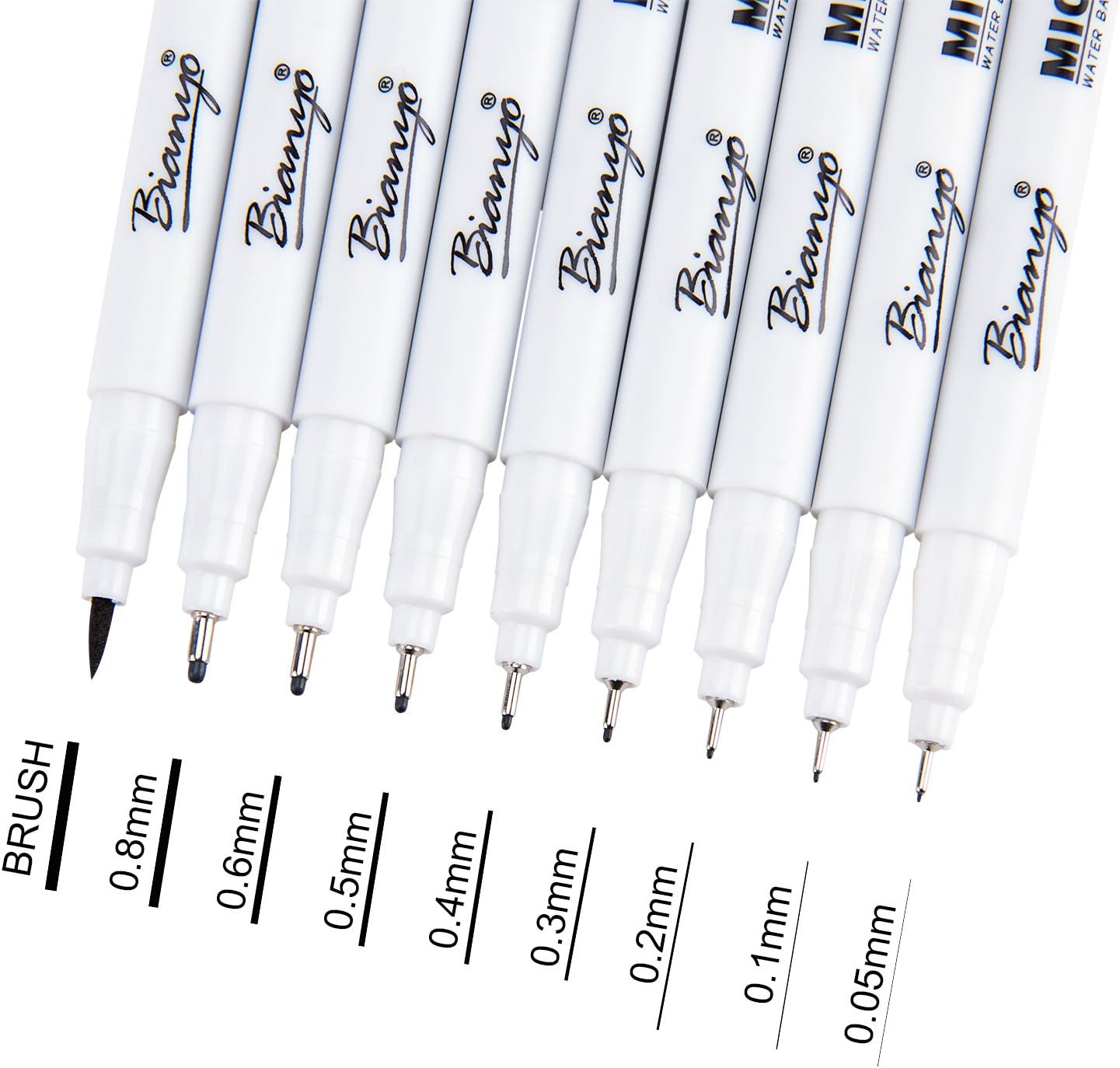 Bianyo Black Micro-Pen Fineliner Ink Pens, Water Resistant Archival Ink Pens for Watercolor Paint, Designing by Art Marker, Comics, Lettering, Journals, Illustration, Graphics, Sketching, Set Of 9 : Office Products