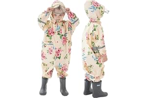 Fouyada Kids Toddler Rain Suit for Boys Girls One Piece Hooded Waterproof Coverall Rain Jacket Unisex Kids Puddle Suit