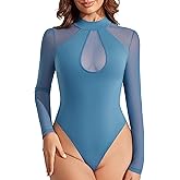 Avidlove Long Sleeve Bodysuits for Women Mesh Bodysuit Top Mock Neck Thong Body Suit Going Out Tops