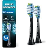 Philips Sonicare C3 Two-in-One Brush Heads, 2-Pack, 6 Month Supply, Black | 1000% More Plaque Removal¹, 100% More Stain Remov