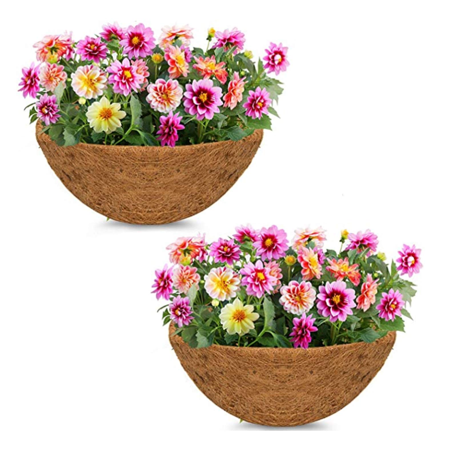 Anjinguang 2PCS Round Replacement Coco Liner for Hanging Basket, 12 inch Coconut Fiber Plant Basket Liner for Garden Planter Flower Pot