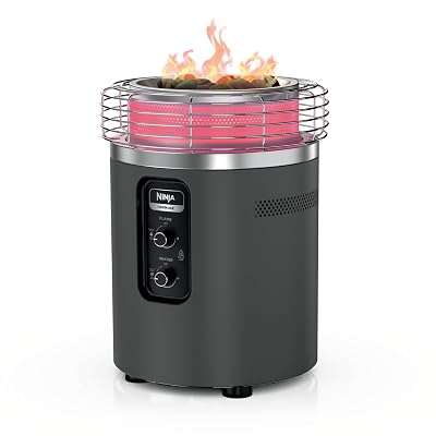 Ninja Fireside360™ Outdoor Heater & Fire Pit | 3 Modes: Flame, Heat, Flame & Heat | Portable for Patio, Deck, Camping | Easy Control Smokeless Flames | Push to Start Ignition | Charcoal | OF101AMZ