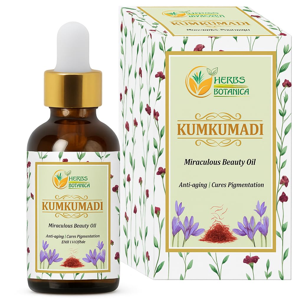 Herbs Botanica Kumkumadi Oil Pure Ayurveda Face Oil with Saffron, Serum Face Moisturizer 26 Herbs 30 Ml