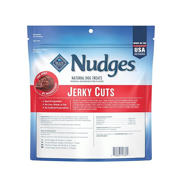 BLUE BUFFALO NUDGES JERKY CUTS DOG TREATS, MADE IN THE USA WITH NATURAL INGREDIENTS, STEAK, 10-OZ BAG