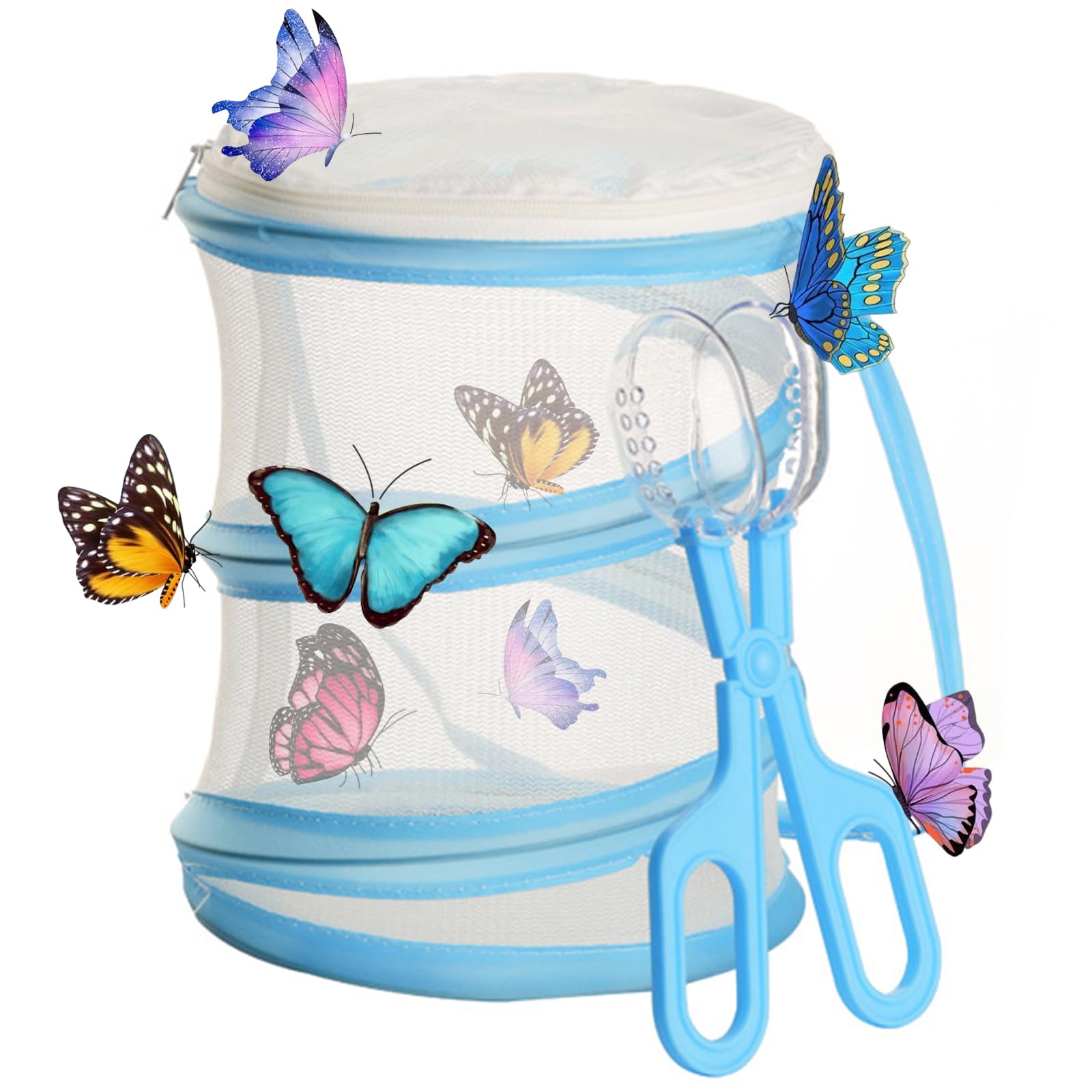 TAIZER Butterfly Habitat Insect Cage,Bug Catcher Net Butterfly Habitat Cage Insect Reproduction Mesh Insect Habitat Collapsible Bug Catcher Net Insect Mesh Cage Mini Habitat Cage (blue)