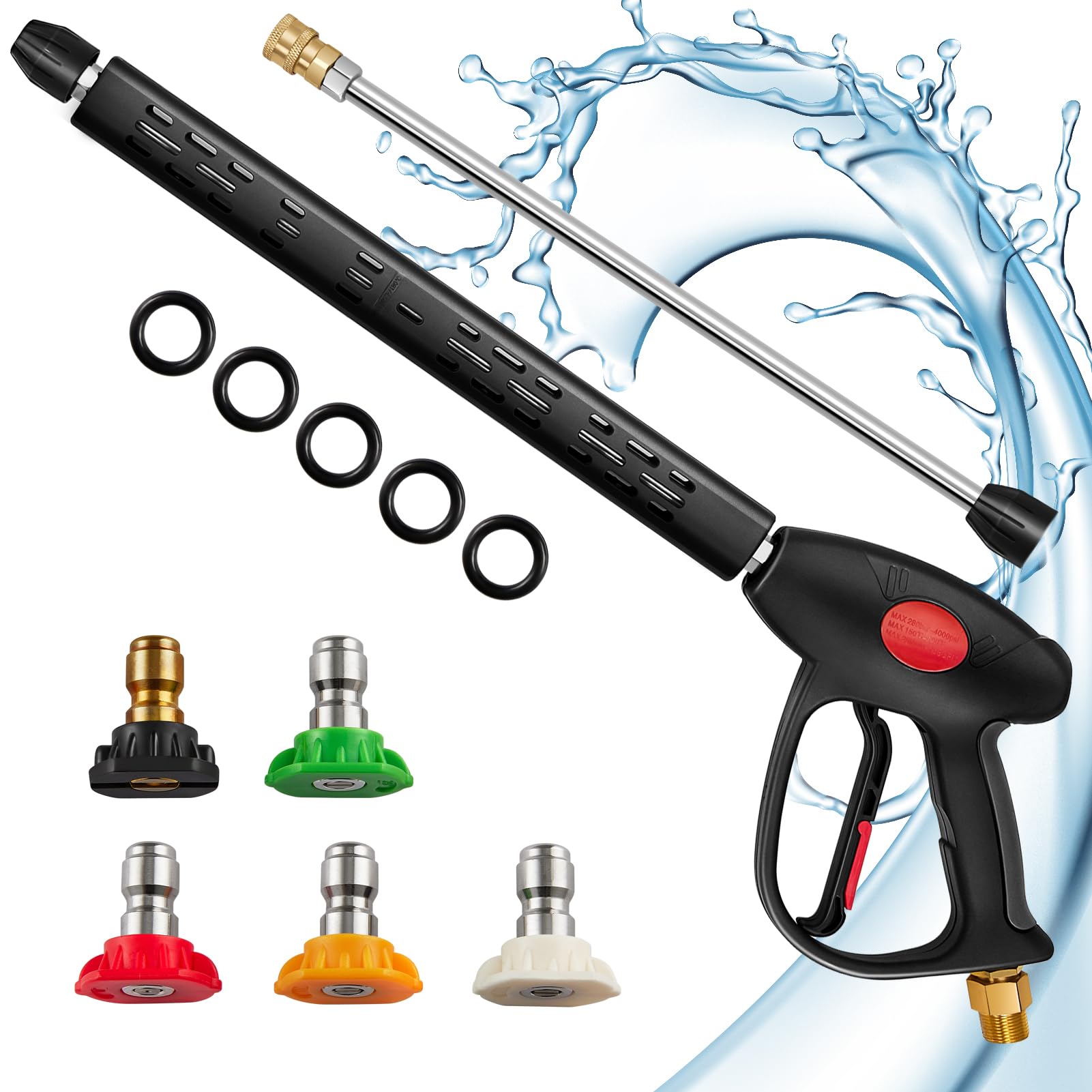 DKIEI 4000 PSI Pressure Washer, High Pressure Jet Washers Lance with 5 Nozzles from 0°to 65°、 Extension Wand、 M22 14MM、 1/4" Quick Connector, Car Cleaning Kit for Car, Floors, Windows Cleaning