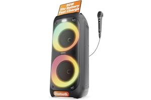 Portable Bluetooth Party Speaker | 80W Power & Rechargeable Battery up to 5H | Big Bluetooth Speaker 2.0 with Wired Microphone | Karaoke Mode, Party LED Lights & EQ Control | Oakcastle PS200