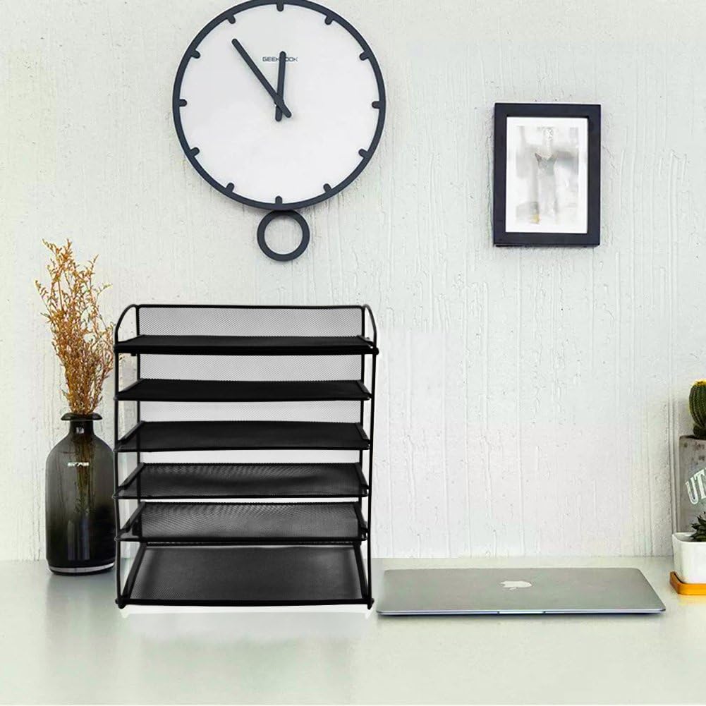 Easepres 6-Tier Mesh Desktop File Organizer Document Letter Tray Holder for Office or Home, Black : Office Products