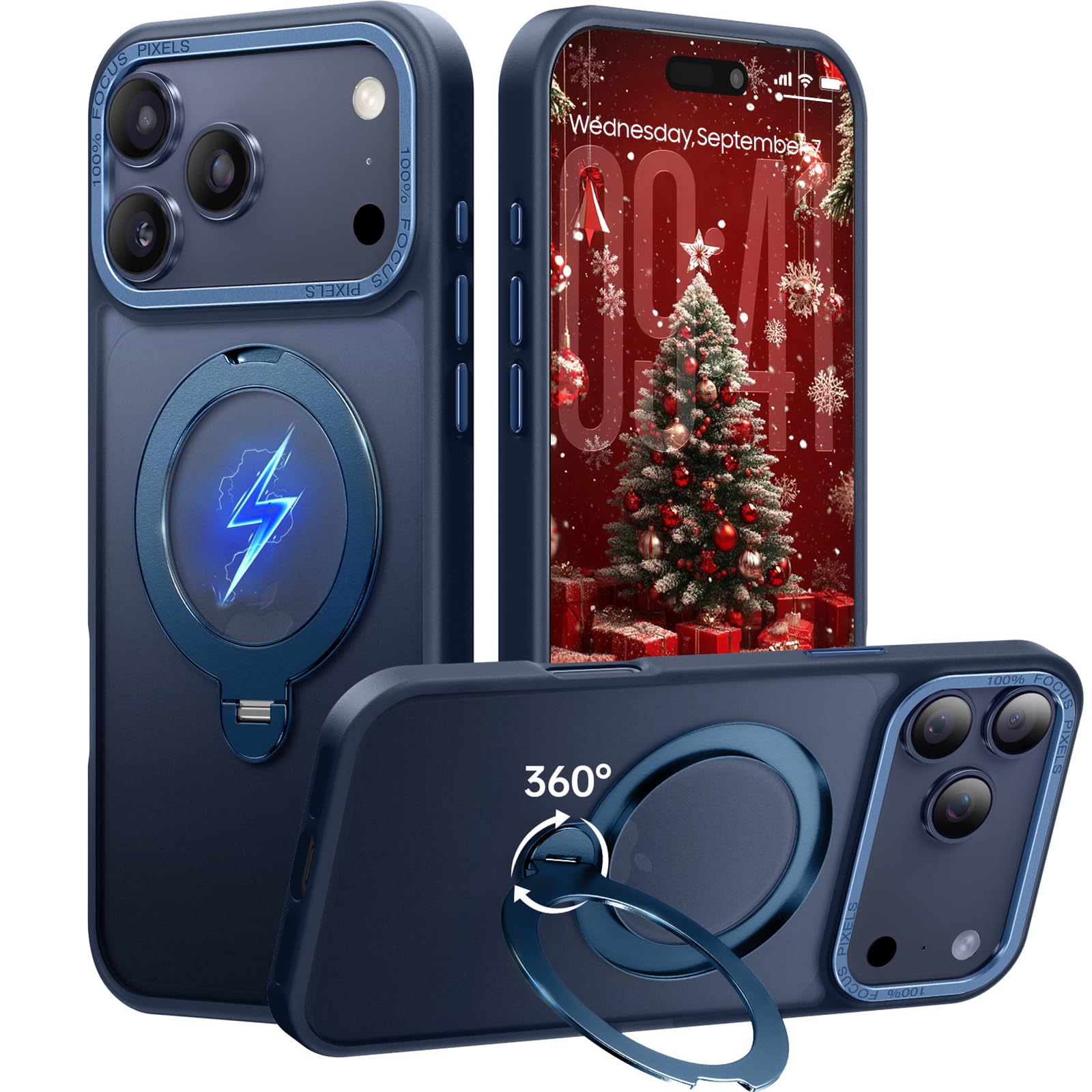 Peerock 360° Spin Magnetic Stand for iPhone 17 Pro Max Case, Fit for MagSafe, Mil-STD Protective Case for iPhone 17 Pro Max Phone Case with Kickstand Rotatable 6.9 inch, Deep Blue