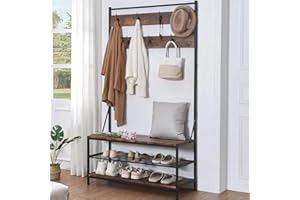 HOMBAZAAR 70.8 inch Hall Tree, Industrial Coat Rack with Storage Bench, 3 in 1 Entryway Standing Racks with 7 Hooks, Hallway 