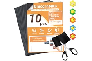 UnicornMAG Magnetic Sheets 8.5" x 11" 10 Pack - Flexible Magnet Sheets with Adhesive Backing for DIY Crafts and Photo Magnets,Suitable for School Classroom Boards, Refrigerator and Shelf Labels