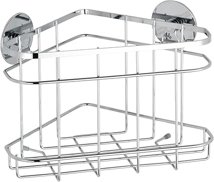 WENKO Turbo-Loc® rinconera honda - fijar sin taladrar, Acero inoxidable, 22.5 x 17.5 x 15.5 cm, Brillante