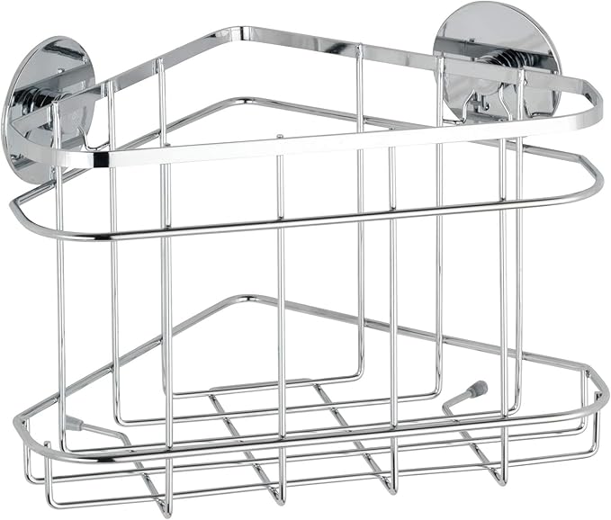 WENKO Turbo-Loc® rinconera honda - fijar sin taladrar, Acero inoxidable, 22.5 x 17.5 x 15.5 cm, Brillante