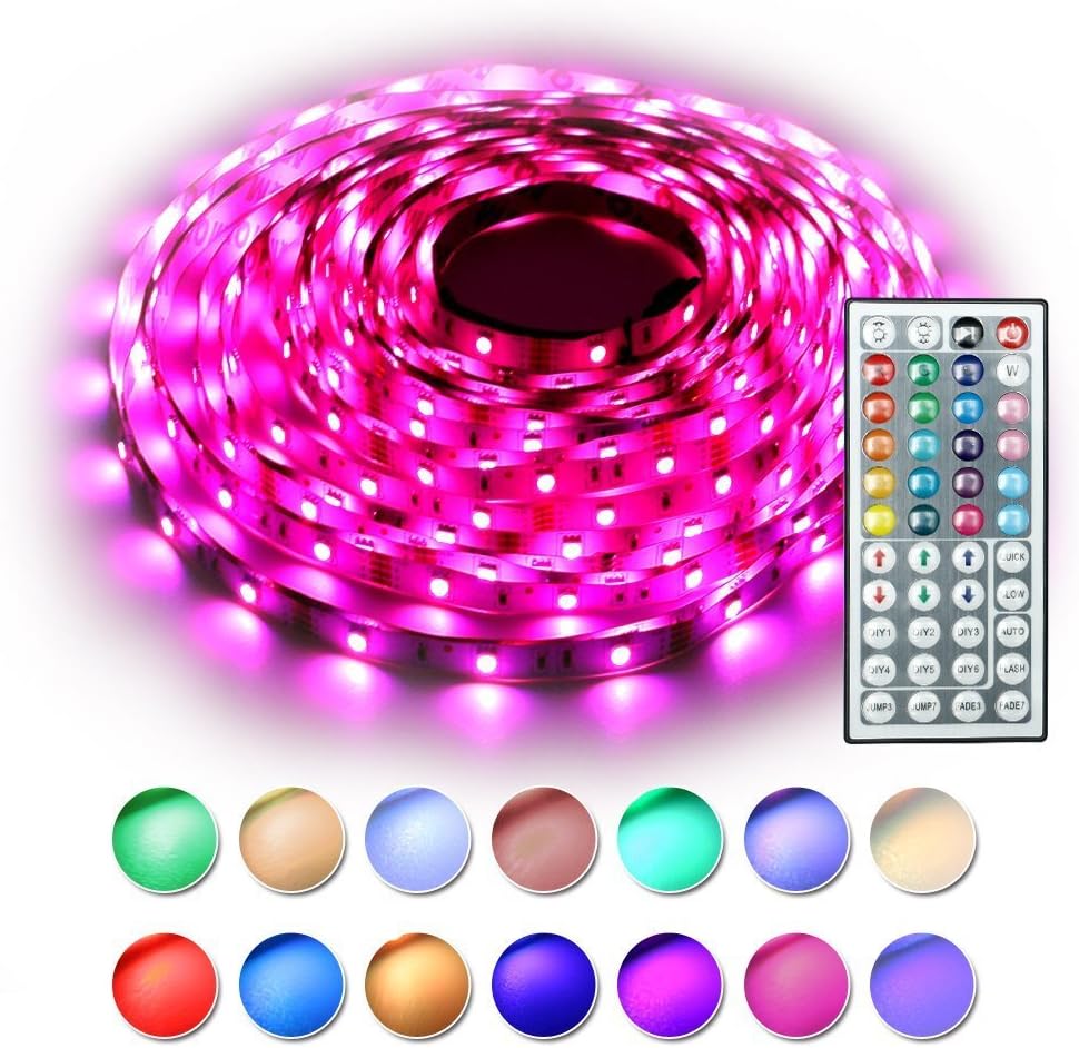 LED Strips Lights 10m,RaThun RGB SMD 5050 LED Rope Lighting Colour Changing Full Kit with 12V 5A UK Plug Power Supply + 44 Key IR Remote Controller LED Lighting Strips for Christmas Home Kitchen TV