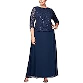 Alex Evenings Women's 3/4 Sleeve Stretch Lace Bodice Mock One Piece Gown