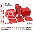 350 Pcs Red Plastic Plates For Party, Red Disposable Plates Set, 50 Of Each 9" Dinner Plate Set, 7" Dessert Plate, Cups, Napkins & Cutlery Plastic Dinnerware Party Solids