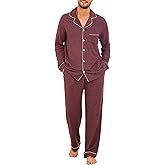 U2SKIIN Mens Ultra Soft Pajama Set, Stretch Long Sleeve Lounge Pjs Button-Down Lightweight & Cozy Sleepwear