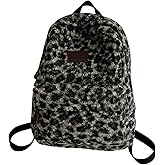 Cute Backpack Fuzzy Cheetah Shoulder Bag, Y2k Purse Fleece Chic Bookbag Trendy Aesthetic Coquette Daypack 90s Purse (Black Cheetah)