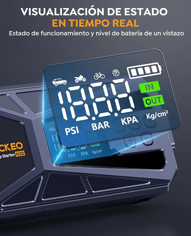 Arrancador de Baterías de Coche 8000A con Compresor 160 PSI, 12V Arrancador de Coches Portátil (Todo Gasolina o 12L Diésel), Arrancador de Coche con Linterna LED, Pantalla LCD y Carga Rápida