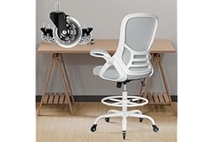 HYLONE Drafting Chair Tall Office, Ergonomic Standing Desk Stool Adjustable Drafting Chair Big Tall Drafting Office Chair White