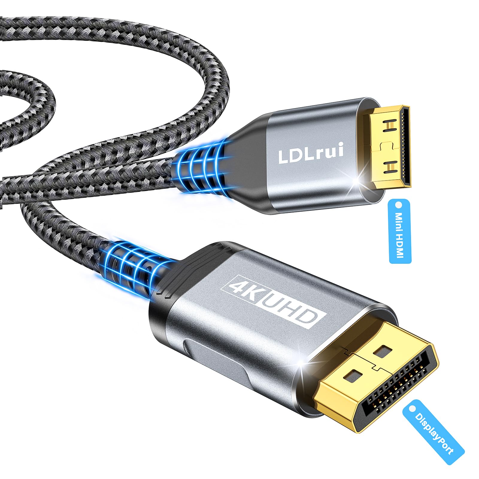 LDLrui DisplayPort to Mini HDMI Cable 1.5m [Bend Resistant, High-Speed] Supports 3840x2160/4K@60Hz, 2K@120Hz Video UHD for Desktop, Laptop, Portable Monitor,AMD, NVIDIA, ARZOPA, Projector,Mini PC — image 1