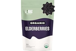 J Mac Botanicals Certified USDA - 100% Organic Dried Elderberries - 1lb Bulk - Non-Irradiated, Non-GMO, Whole Black Elderberry Immune Support - Raw Vegan Sambucus 1 Pound