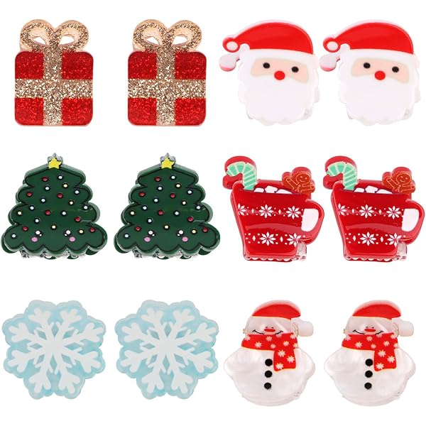 18-teiliges Weihnachts-Haarspangen-Set – Mit Rentier, Weihnachtsbaum & Mütze, Rot/grün